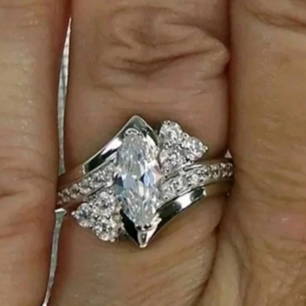 3ct Marquise Cut Lab Created Diamond 14k White Gold Plated Ring